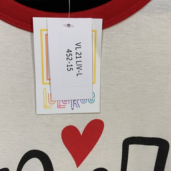 LuLaRoe Style Liv Ringer Tee Red Black White New With Tags Size Large - Picture 4 of 6